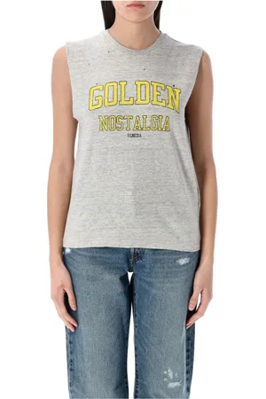 Golden Goose Top, Dame, Grå, M, Bomuld, Distressed Ærmeløs T-shirt