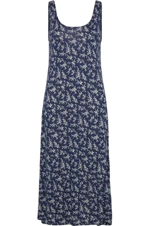 Ralph Lauren Kjole, Dame, Blå, XS, Uld, Navy Floral Midi Kjole