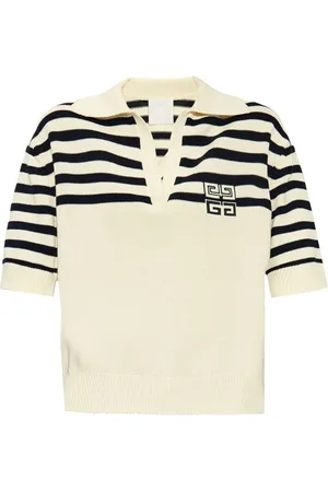 Givenchy Strik, Dame, Hvid, S, Bomuld, Hvid Polo Sweater med Stribet Detalje