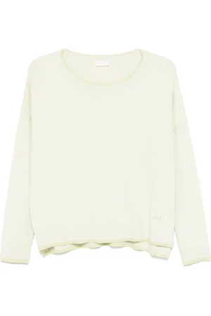 Liu Jo Strik, Dame, Grøn, XS, Grøn Logo Sweater Ribbet Kant