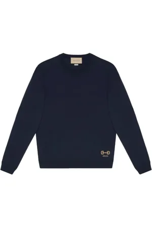 Gucci Sweathshirts & Hoodies, Herre, Blå, M, Uld, Horsebit Intarsia Uld Jumper