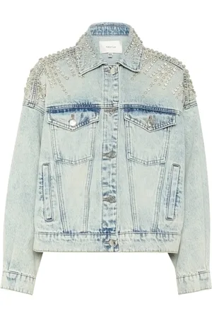 Gestuz Jakke, Dame, Blå, L, Denim, Denimjakke med perledetaljer