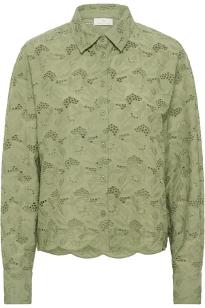 Kaffe Bluser & Skjorter, Dame, Grøn, M, Bomuld, Elegant Skjortebluse Oil
