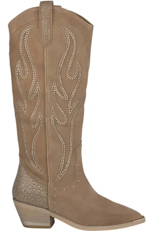 Alma en Pena Sko, Dame, Brun, 36 EU, Læder, Cowboy støvler i læder med rhinestones