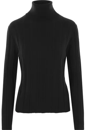 Allude Strik, Dame, Sort, L, Uld, Ribbet Halsrunding Trøje