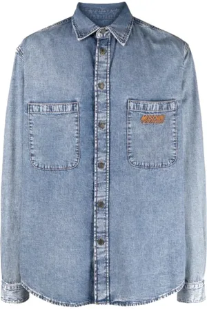 Moschino Skjorte, Herre, Blå, XL, Denim, Broderet Logo Denim Skjorte