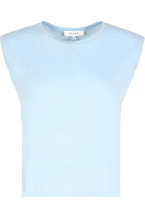 Frame Top, Dame, Blå, M, Linned, Ribbet Linned T-shirt