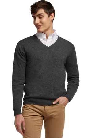 Brooks Brothers Strik, Herre, Grå, S, Uld, Uld og Cashmere V-hals sweater