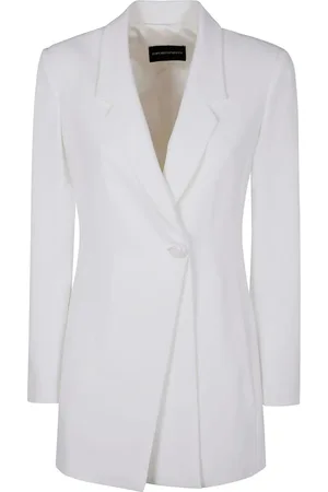 Emporio Armani Jakke, Dame, Hvid, 2XS, Satin, Satin Revers Jakke Enkelt Knap Foret