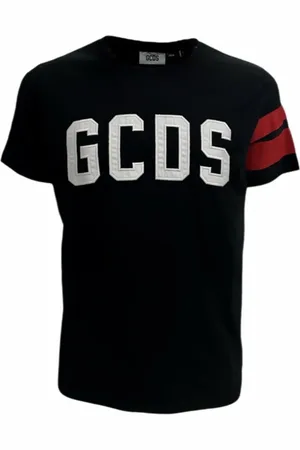 GCDS Top, Herre, Sort, S, Bomuld, Sort kortærmet bomuldst-shirt med logo-patch