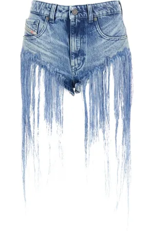 Diesel Shorts, Dame, Blå, W28, Denim, Blå Denim Shorts med Frynser