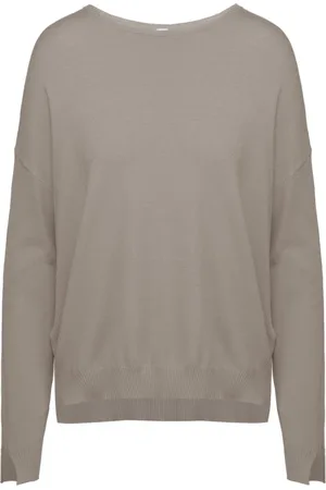 Bomboogie Strik, Dame, Grå, L, Polyester, Bådudskæring top med slidser