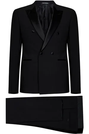 Emporio Armani Jakkesæt, Herre, Sort, L, Satin, Sort enkeltbrystet jakkesæt med satinrevers