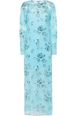 ROTATE Kjole, Dame, Blå, S, Polyester, Blå Sequin Maxikjole