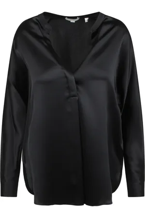 Vince Bluser & Skjorter, Dame, Sort, S, Elegant V-neck blouse med ståkrave