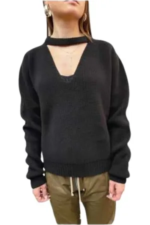 Rick Owens Strik, Dame, Sort, L, Uld, V-Neck Band Sweater