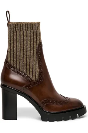santoni Sko, Dame, Brun, 36 1/2 EU, Læder, Klassisk Læder Brogue Støvle med Sokkedetalje