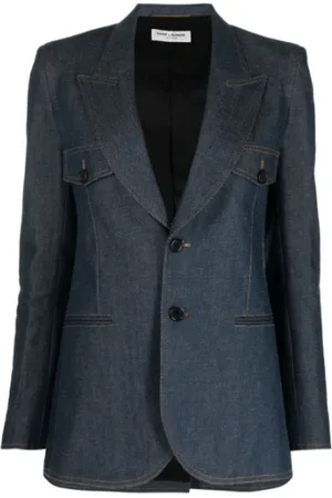 Saint Laurent Jakke, Dame, Blå, M, Bomuld, Blå Denim Blazer i Bomuld