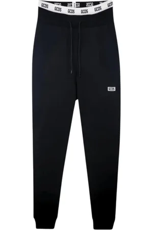 GCDS Bukser, Dame, Sort, S, Bomuld, Sort Bomuld Joggers med Hvid Elastik Talje