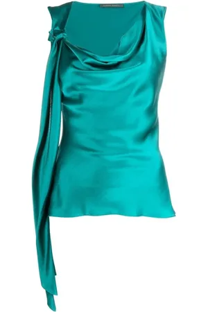 Alberta Ferretti Top, Dame, Grøn, S, Grøn Silke Draperet Top