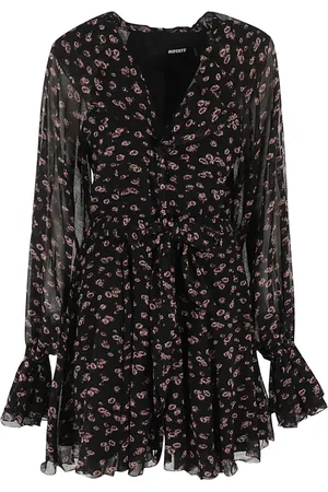 ROTATE Kjole, Dame, Sort, S, Polyester, Crinkled Mini Kjole