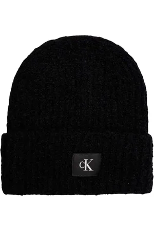 Calvin Klein Tilbehør, Dame, Sort, ONE SIZE, Uld, Sort Ribstrikket Hue til Kvinder