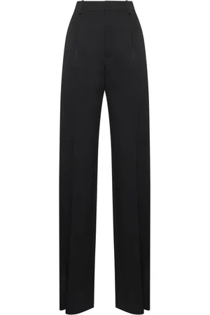 Saint Laurent Bukser, Dame, Sort, S, Uld, Sorte uldbukser med satinbånd
