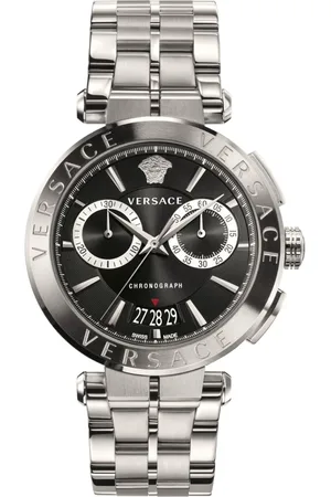 VERSACE Tilbehør, Herre, Grå, ONE SIZE, Aion Chronograph Herreur Sølv Stål Sort Skive 45mm Ve1D015 20