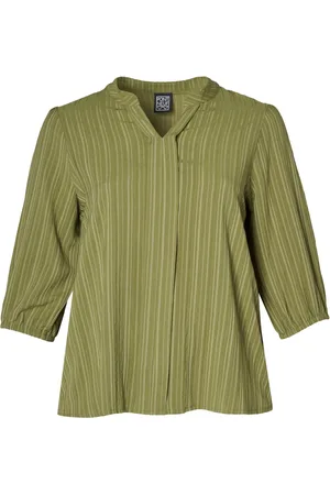 Pont Neuf Bluser & Skjorter, Dame, Grøn, 3XL, Polyester, Let og elegant bluse med ¾-ærmer og knaplukning