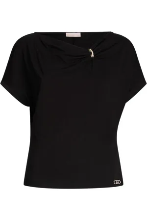 Liu Jo Top, Dame, Sort, 2XS, Bomuld, Asymmetrisk Bomuld T-shirt med Juvel Detalje