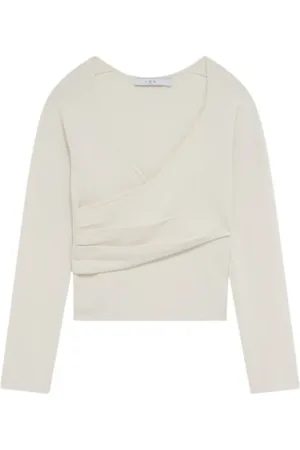 IRO Top, Dame, Hvid, S, V-hals Langærmet Jersey med Draperet Detalje