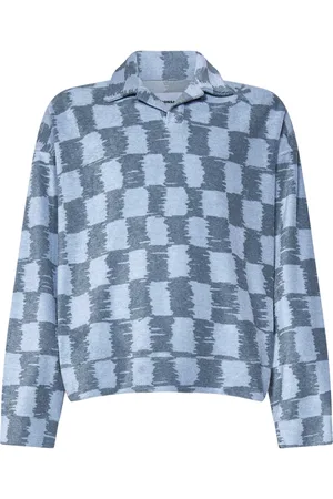 BONSAI Top, Herre, Blå, M, Uld, Blåt Ternet Polo Shirt Casual Stil