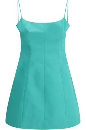 BLUMARINE Kjole, Dame, Grøn, XS, Satin, Elegant Satinkjole med Firkantet Halsudskæring