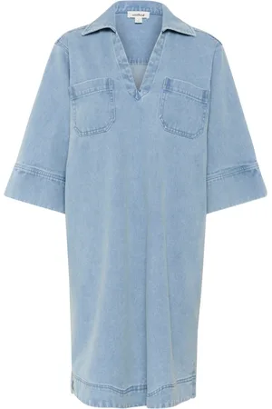 Soaked in Luxury Kjole, Dame, Blå, S, Denim, Casual Denim Kjole med ¾ Ærmer