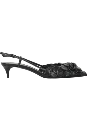 VALENTINO GARAVANI Sko, Dame, Sort, 37 EU, Blomstret Pointy Toe Slingback Pumps