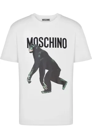 Moschino Top, Herre, Hvid, M, Bomuld, Hvid Logo Print Crew Neck T-shirt