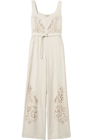 Twin-Set Jumpsuits & Playsuits, Dame, Hvid, XS, Linned, Hvide Linned Viskose Bukser