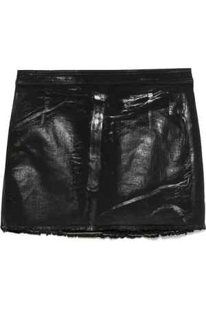 Rick Owens Nederdel, Dame, Sort, S, Bomuld, Coated Cotton Miniskirt