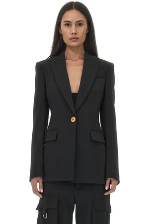 Roberto Cavalli Jakke, Dame, Sort, XL, Uld, Single-Breasted Blazer med Panterknap