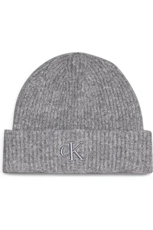 Calvin Klein Tilbehør, Dame, Grå, ONE SIZE, Bomuld, Chunky Strik Logo Kasket