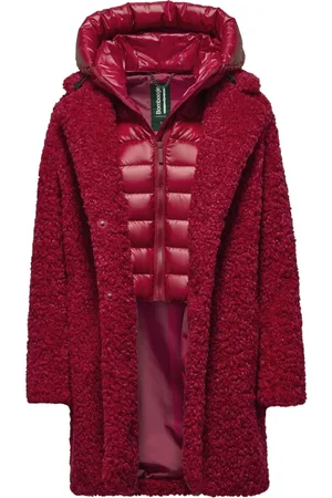 Bomboogie Frakke, Dame, Rød, S, Uld, Sherpa Fleece Overcoat med Aftagelig Hætte