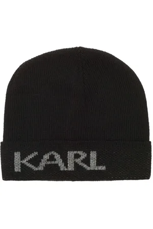 Karl Lagerfeld Tilbehør, Herre, Sort, M, Uld, Sort Logo Indlæg Beanie