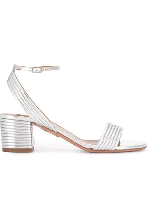 Aquazzura Sko, Dame, Grå, 35 EU, Læder, Elegant Sølv Sandaler med Mid Heels