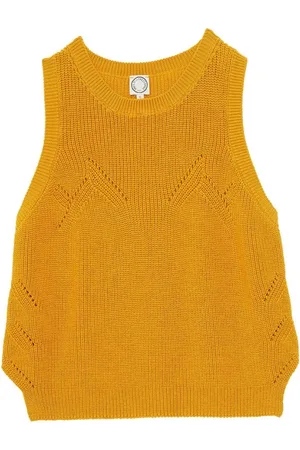 Inès de la Fressange Strik, Dame, Gul, L, Bomuld, Sennep Ærmeløs Jumper Trendy Stil