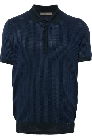 corneliani Top, Herre, Blå, M, Blå Polo Skjorte i Flax Silke