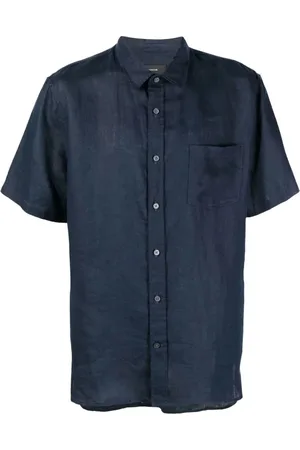 Vince Skjorte, Herre, Blå, 2XL, Linned, Blåt Linned Kortærmet Skjorte