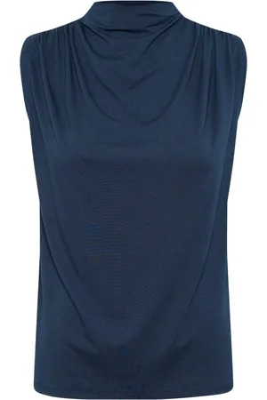 My Essential Wardrobe Top, Dame, Blå, L, Draperet Top Mørk Safirblå