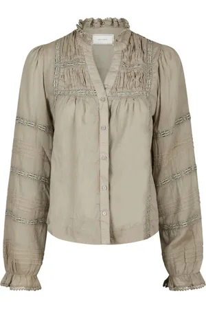 Neo Noir Bluser & Skjorter, Dame, Grøn, XS, Feminin Voile Bluse med V-Hals