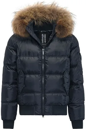 Bomboogie Jakke, Herre, Blå, XL, Polyester, Vatteret Bomberjakke med Aftagelig Pelskrave