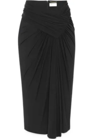 Saint Laurent Nederdel, Dame, Sort, L, Draperet Midi-nederdel med talje